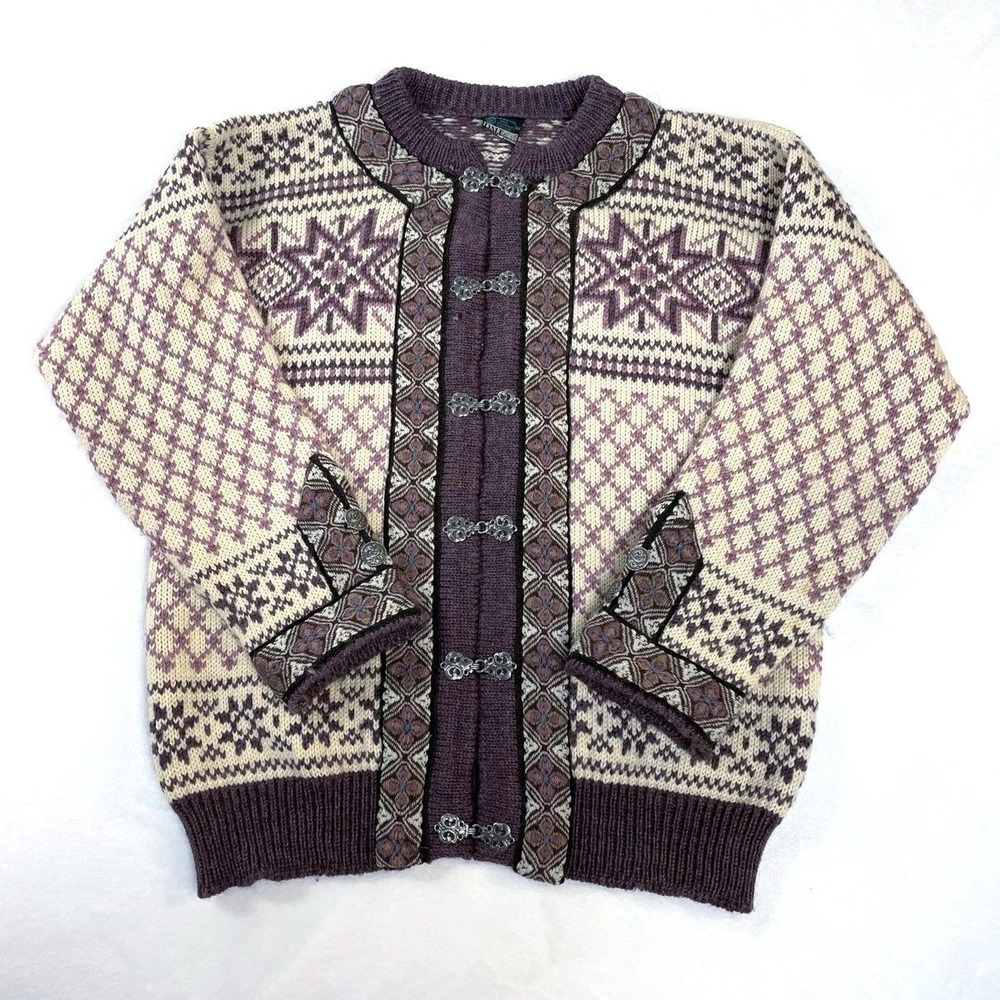 VTG Dale of Norway Pure Wool Chunky Sweater Women's 44 Purple Nordic Fair Isle
